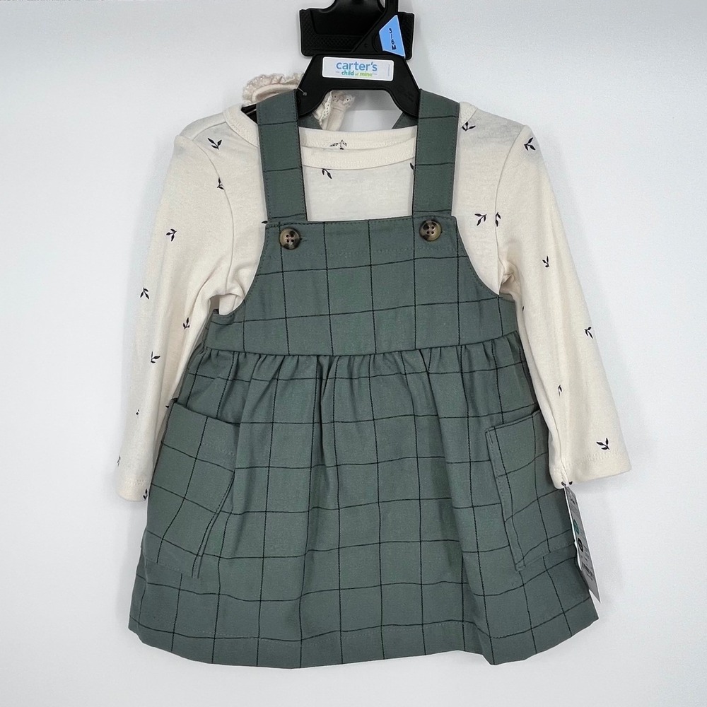 Child of Mine Carter's Jumper Set Girls 3-6M Green Windowpane 3pc Bodysuit Socks
